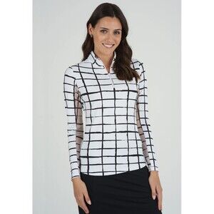IBKUL 1/4 Zip Cordova Print Pullover Women's Large Mesh Long Sleeves Mock Neck
